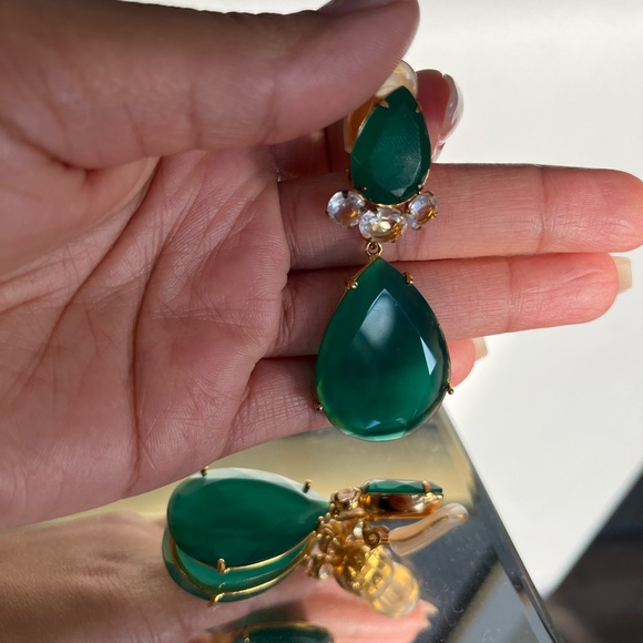 Green onyx Angelina Jolie style statement earrings - Picture 9 of 12